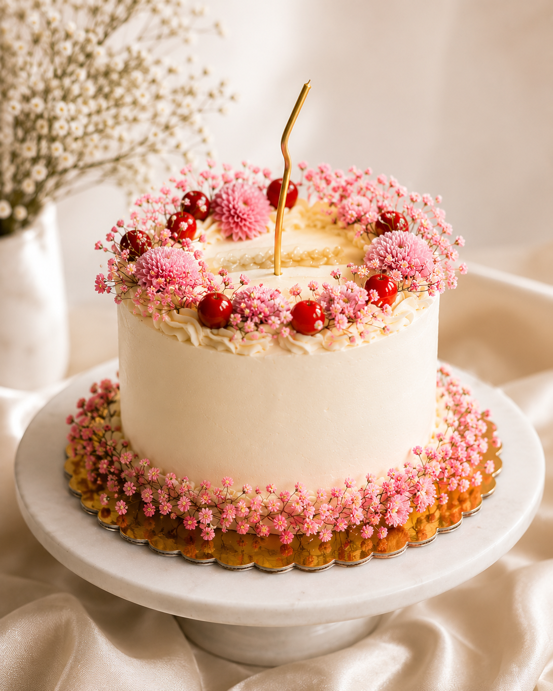 Bloemen & Kersen Taart